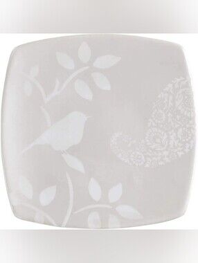 Dinner & salad plates, 222 Fifth porcelain fine china,Eco Bird print pearl White